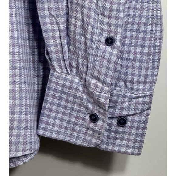 David Donahue Dress Shirt Sz 17.5 XL Fusion Gingham Check Button Up Linen Blend - Picture 5 of 11